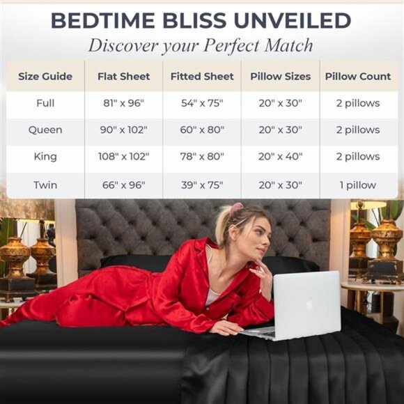 Satin Sheets Queen Size Set 4 Pcs - Silky & Luxuriously Soft Satin Bed Sheets - Picture 6 of 7